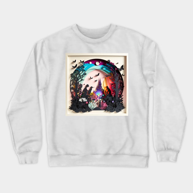 3D Effect Papercut Art - Fairytale Scene Crewneck Sweatshirt by TheArtfulAI